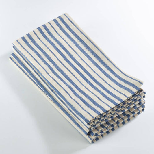 0807 - Rustic French Blue Striped Cotton 20" Cloth Dinner Napkin