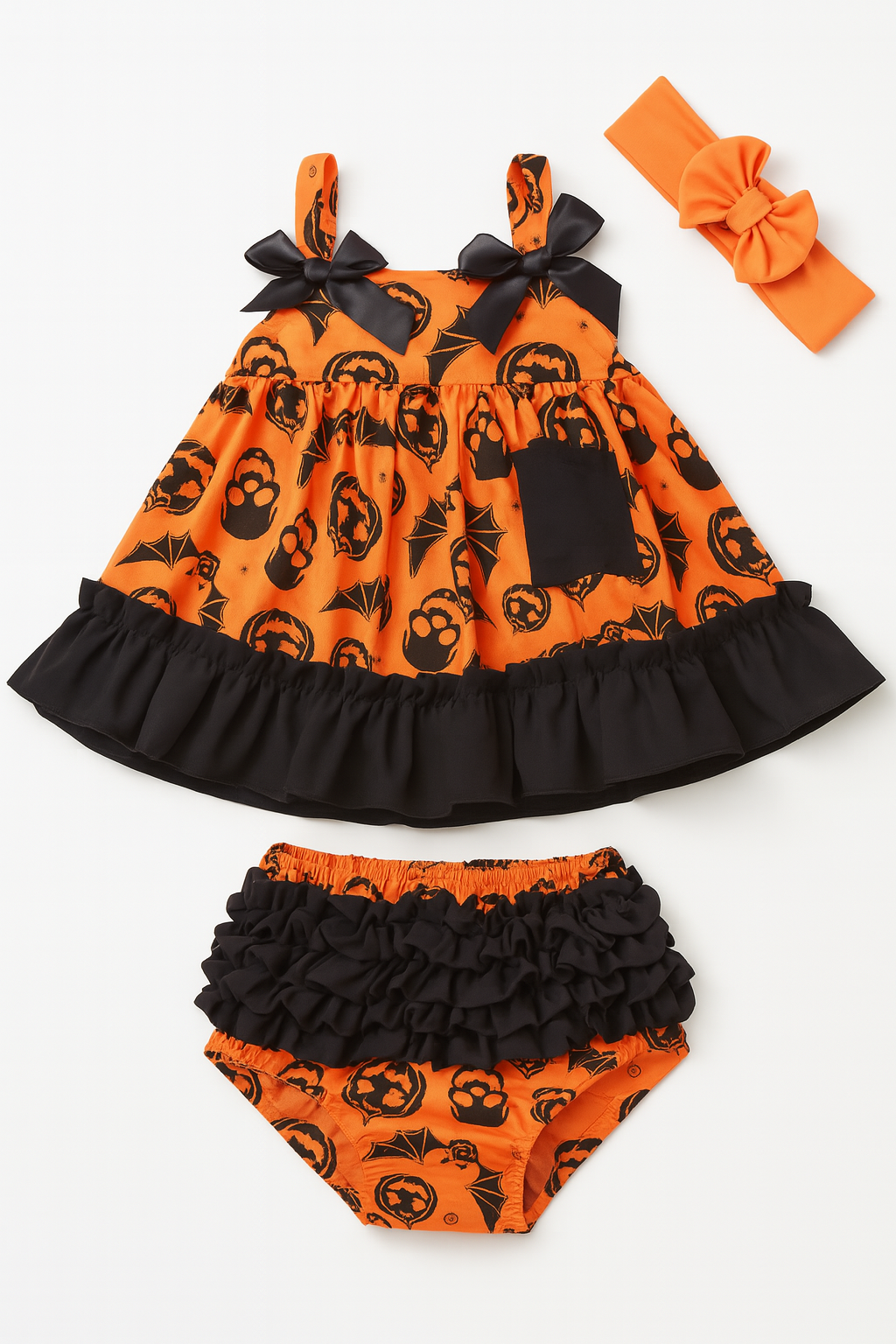 Orange-Black Halloween 3-Piece Baby Girl Outfit