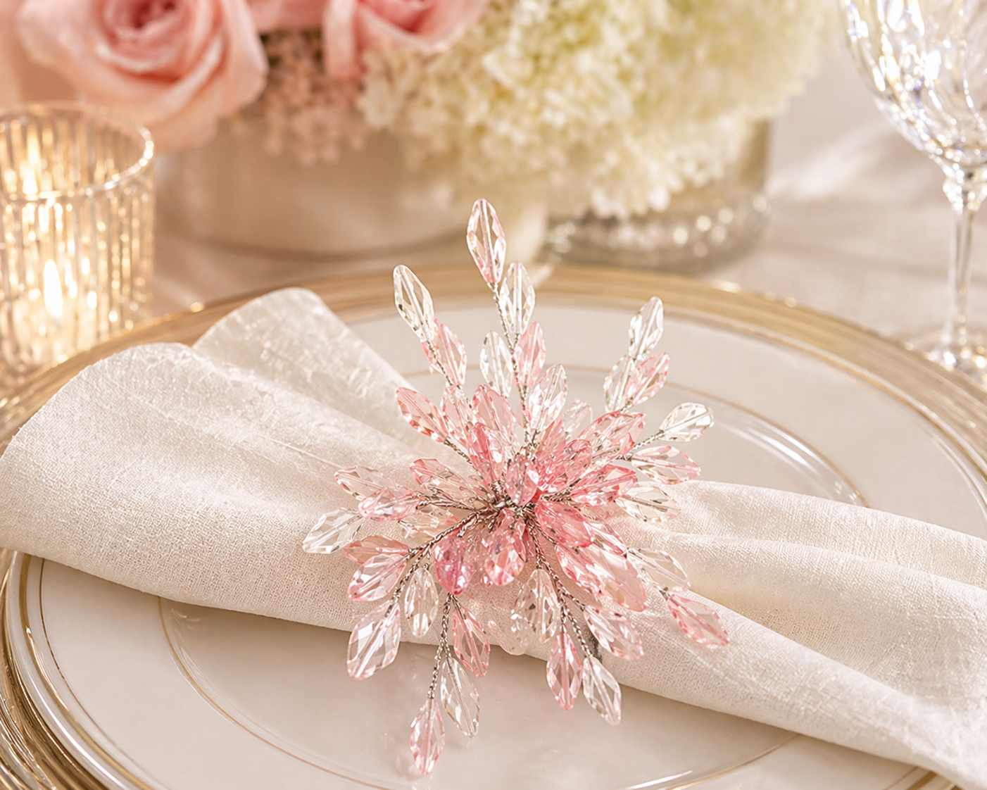 Pink Beaded Flower Napkin Ring