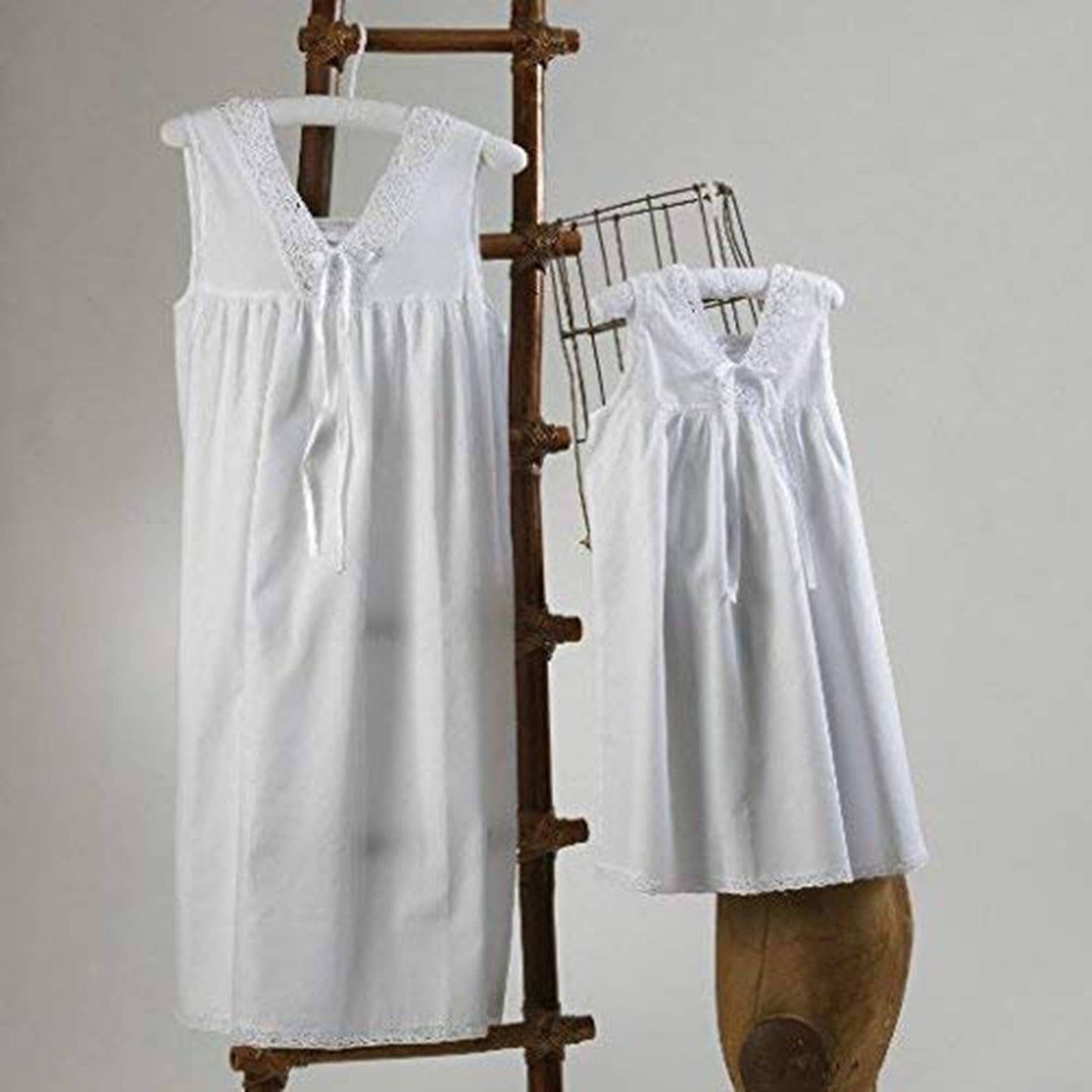 Embroidered Tatting Lace Cotton Night Dress - Women & Girls