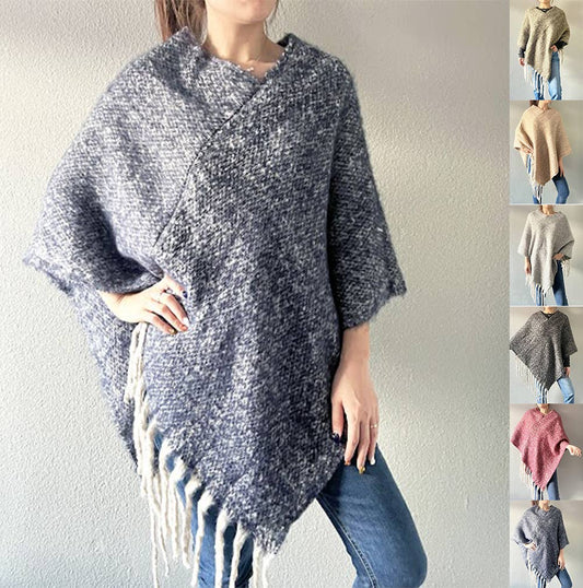 Knit Tasseled Hooded Poncho