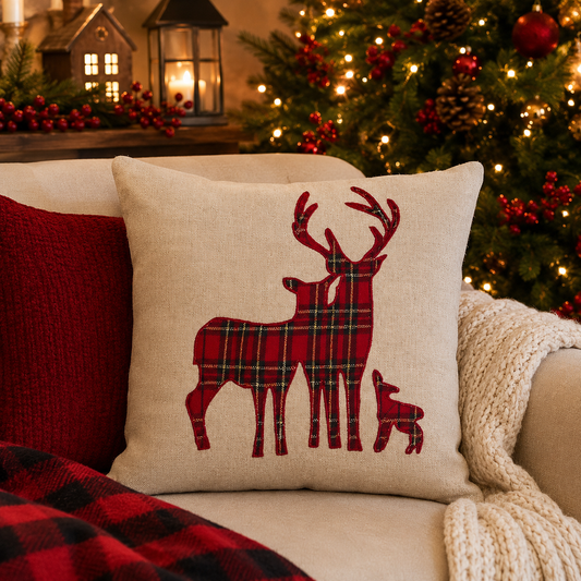 Reindeer Tartan Plaid Decorative 17" Throw Pillow
