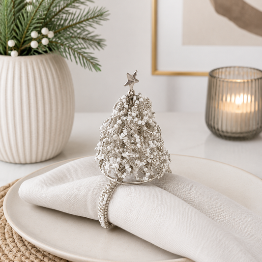 Beaded Silver Christmas Tree Napkin Ring