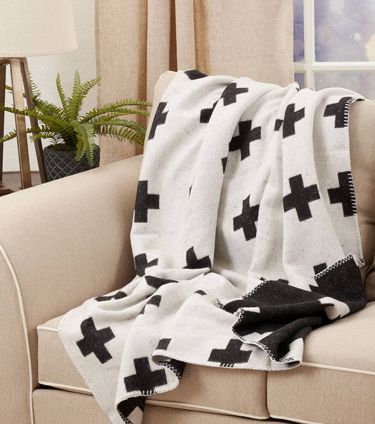 TH886 - Black & White Reversible Plus Sign 50x60 Throw Blanket