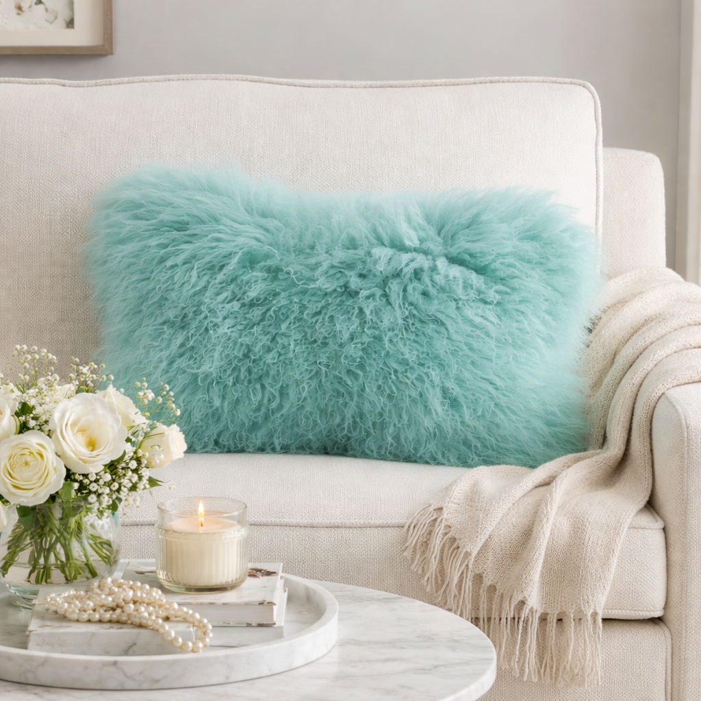 3564 -  Mint Mongolian Lamb Fur 12"X20" Throw Pillow
