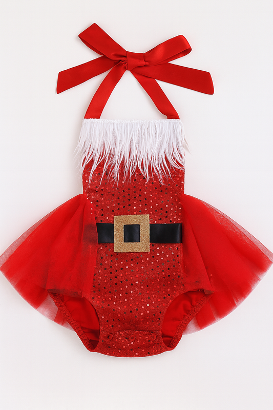Red Santa Tulle Baby Girl Skirt Romper