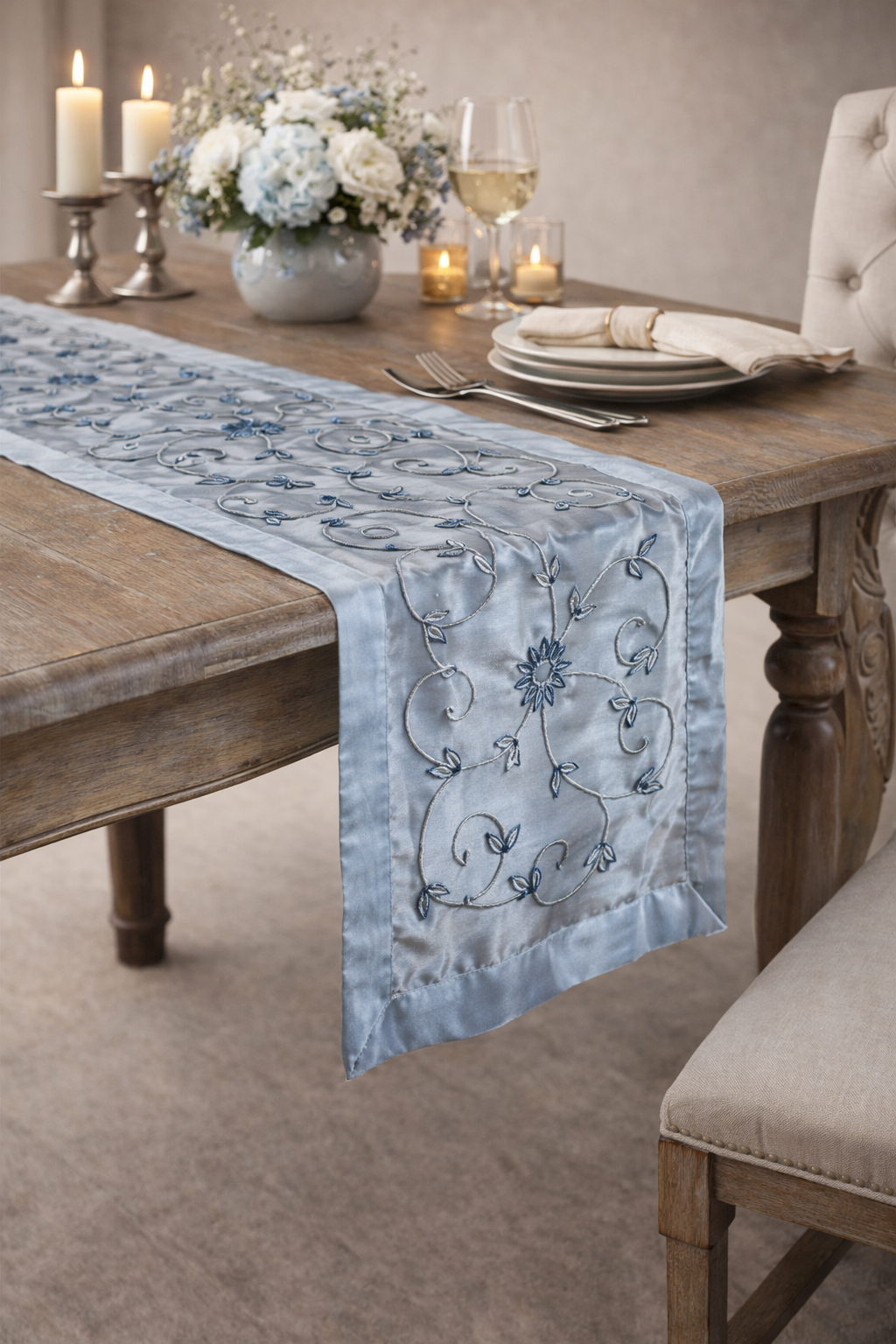 Silver Handmade Beaded Table Runner