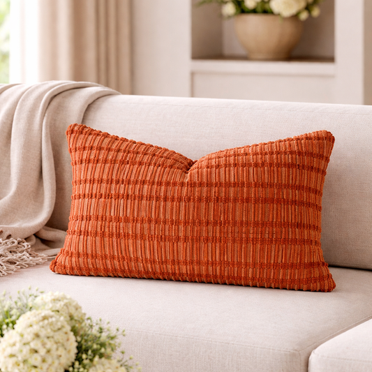 Terracotta Textured Modern Woven 12"x20" Throw Pillow