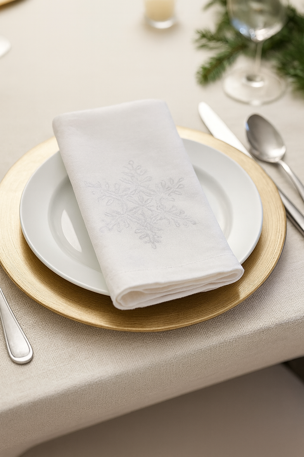 8000 - Burnout Snowflake White 20" Dinner Napkin