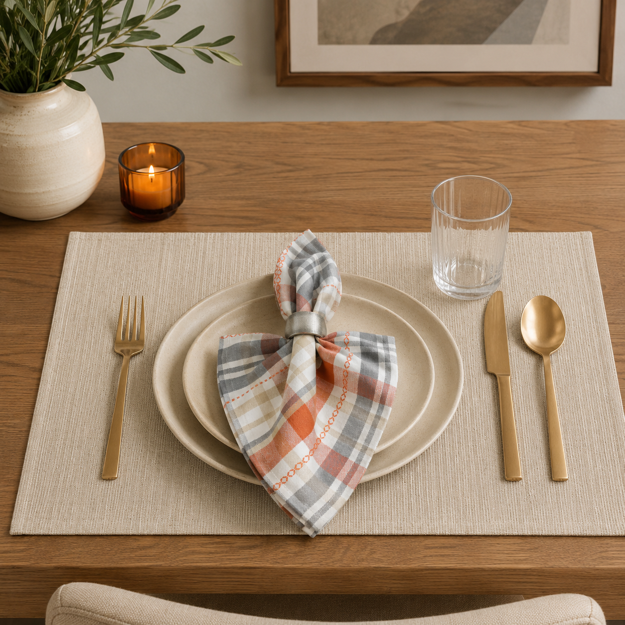 Harvest Plaid Stitch 20" Cotton Napkin