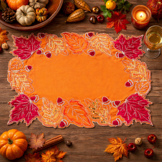 Terracotta Embroidered Sequined Leaf 14"X20" Placemat