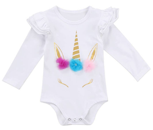 White Unicorn Cotton Baby Romper