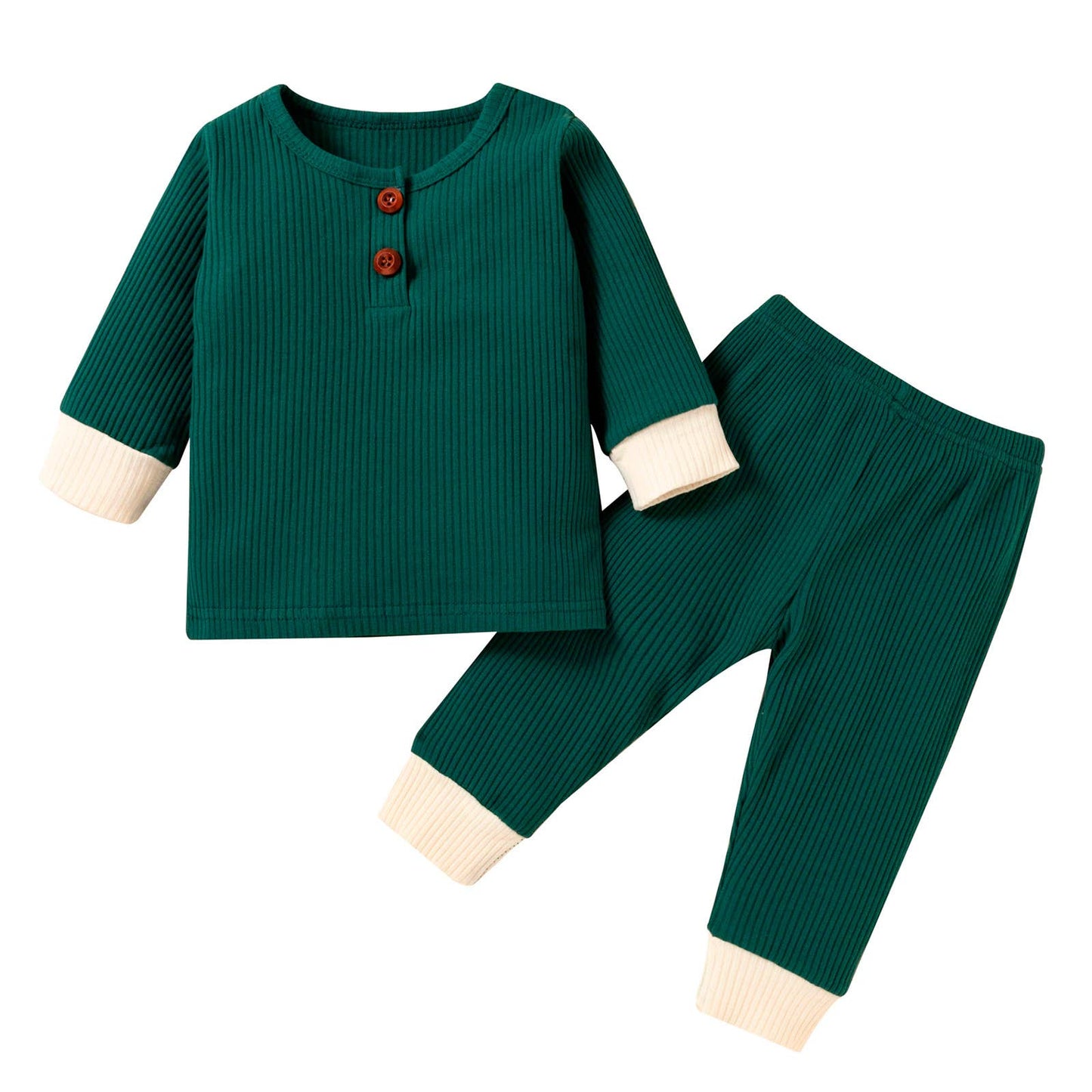 Green Ribbed Cotton Baby 2pcs Outfit