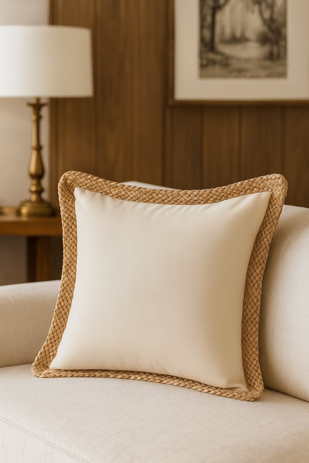 24139 - Natural Jute Braided Down Filled 20" Throw Pillow