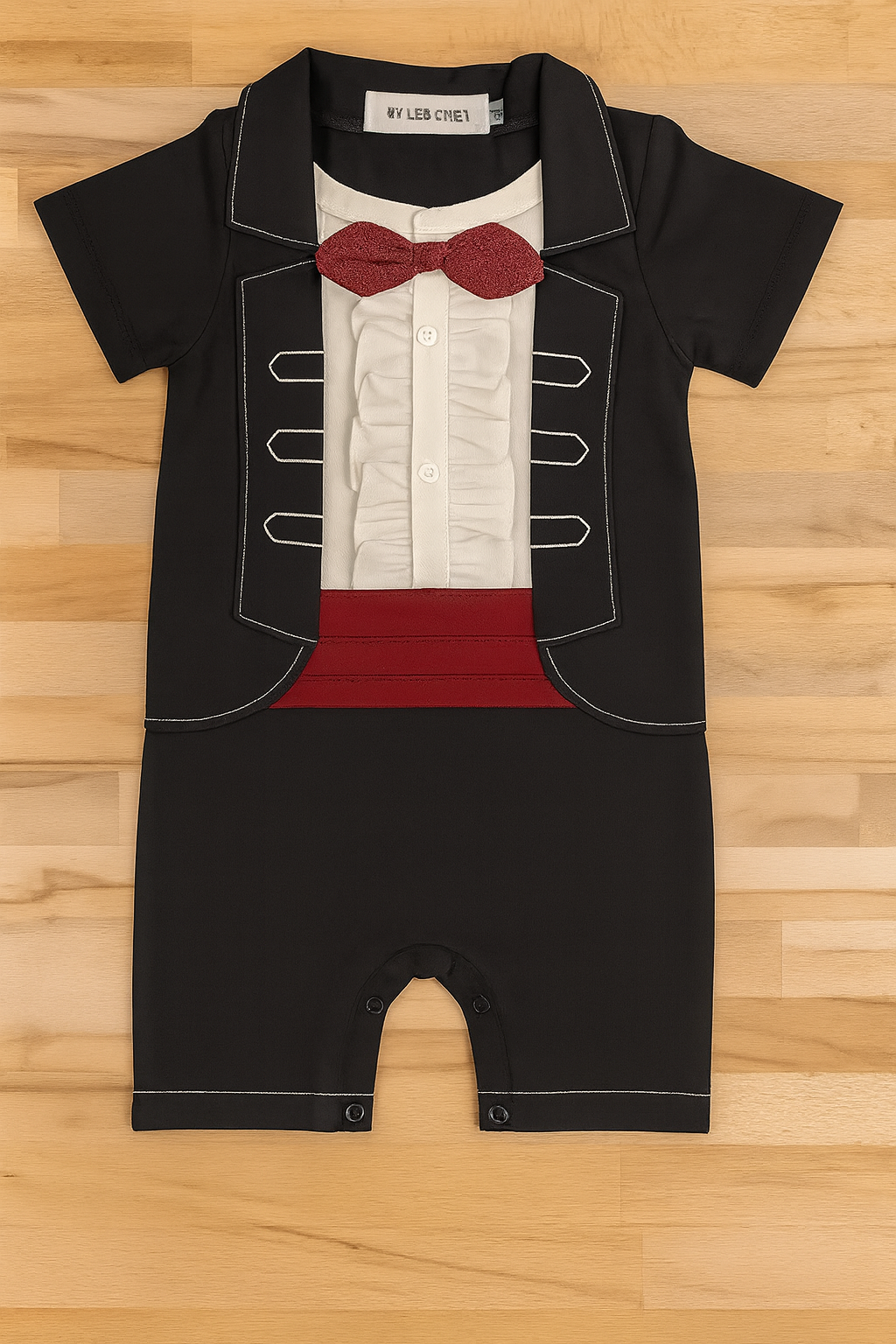 Black Ruffled Baby Tuxedo Romper