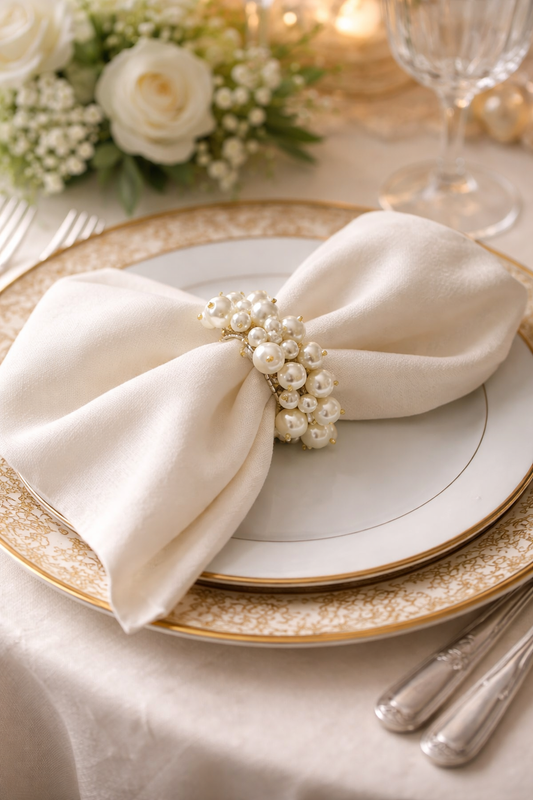 Ivory Faux Pearl Napkin Ring – 2" Decorative Table Accent