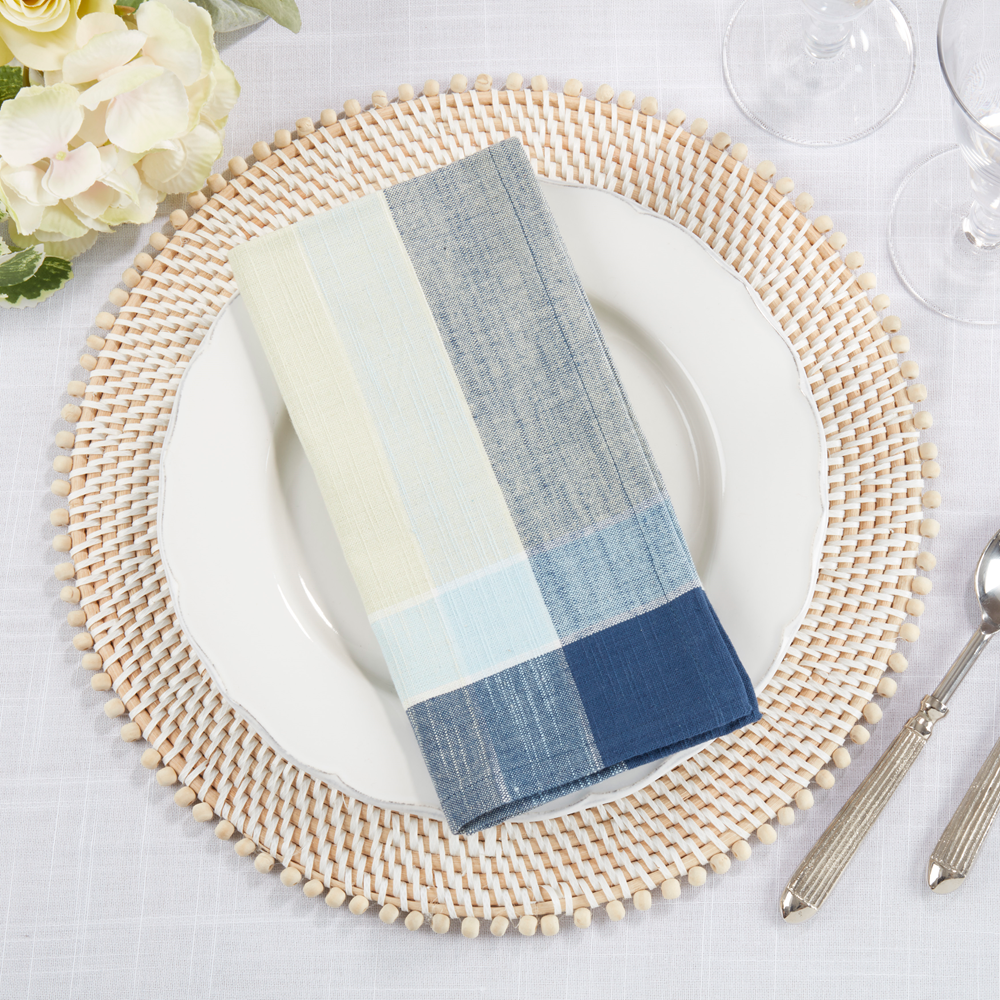 012 - Azure Blue Stripe Border Cotton 20" Cloth Dinner Napkin