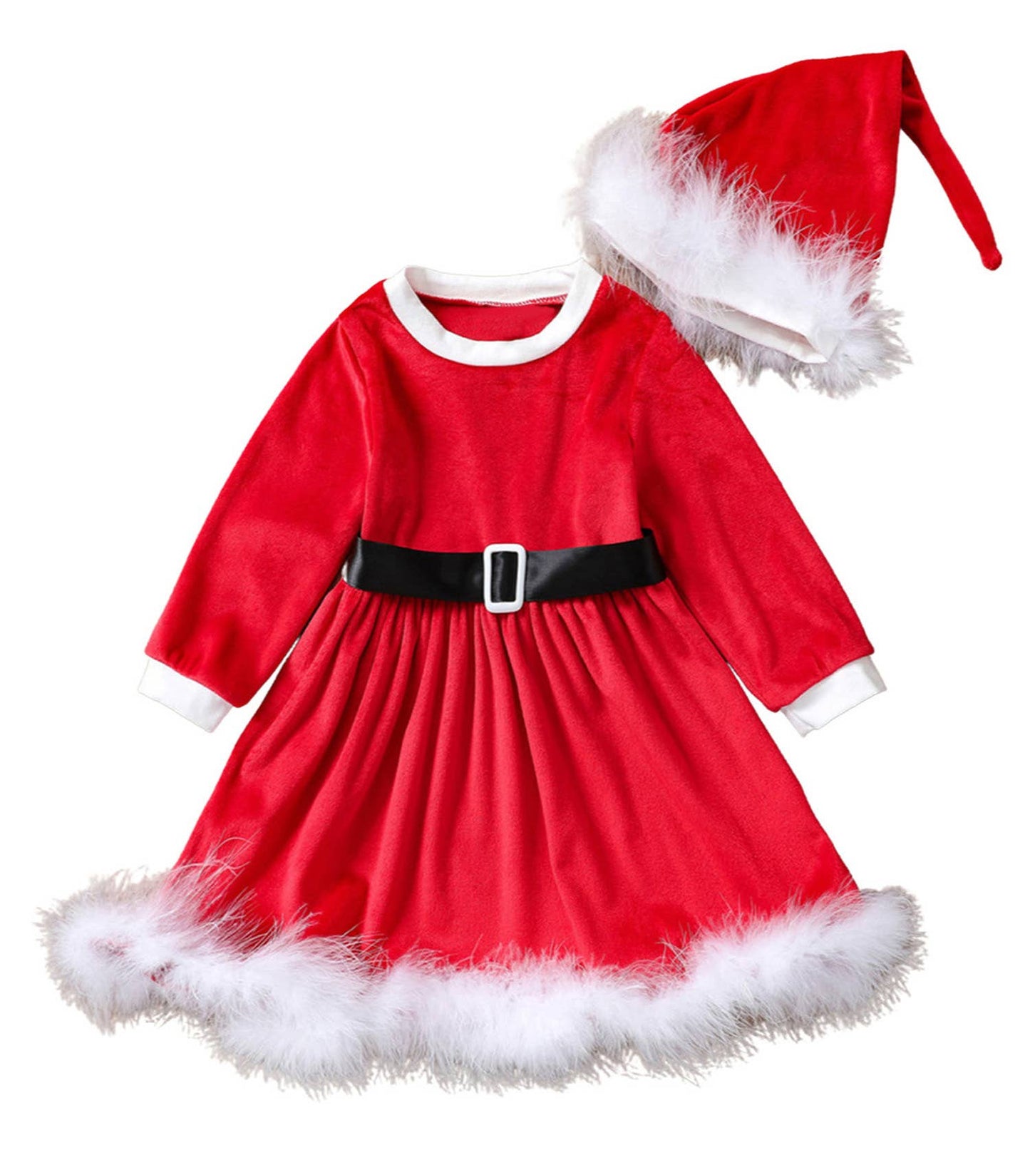Santa Furry Trim Girl Red Dress & hat