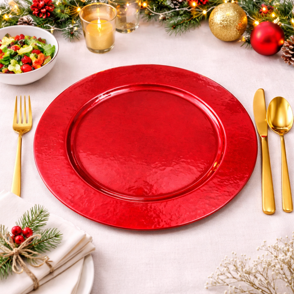 Red Faux Mother of Pearl 13" Charger Plate