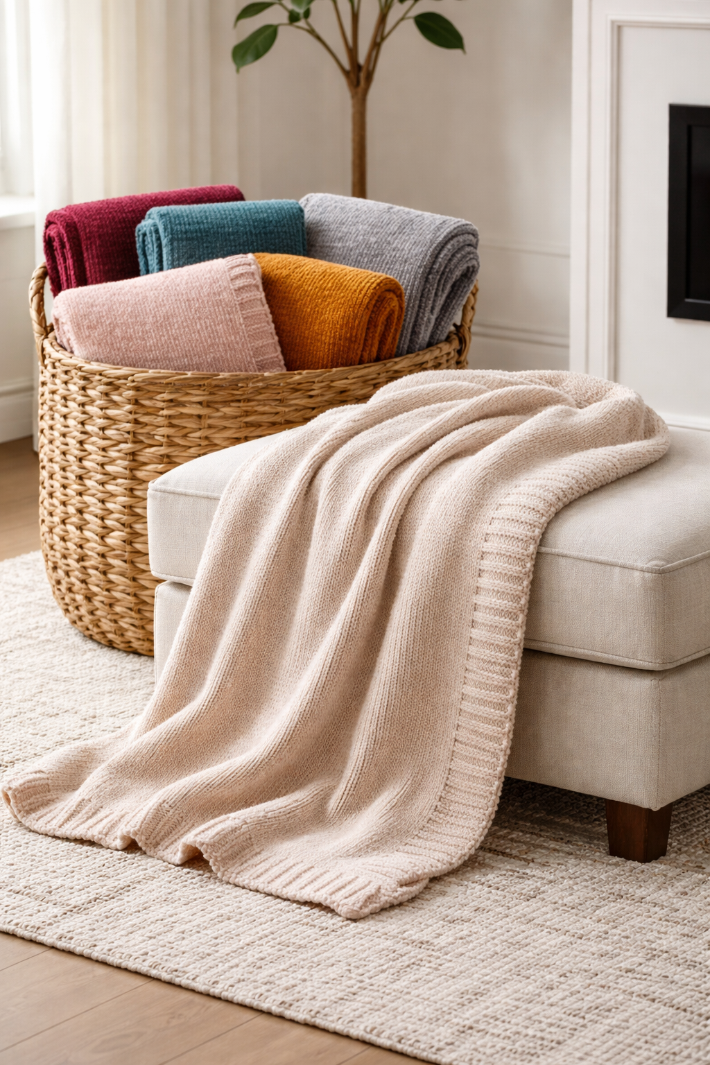 Burgundy Knitted Chenille Throw Blanket - 50"X60"