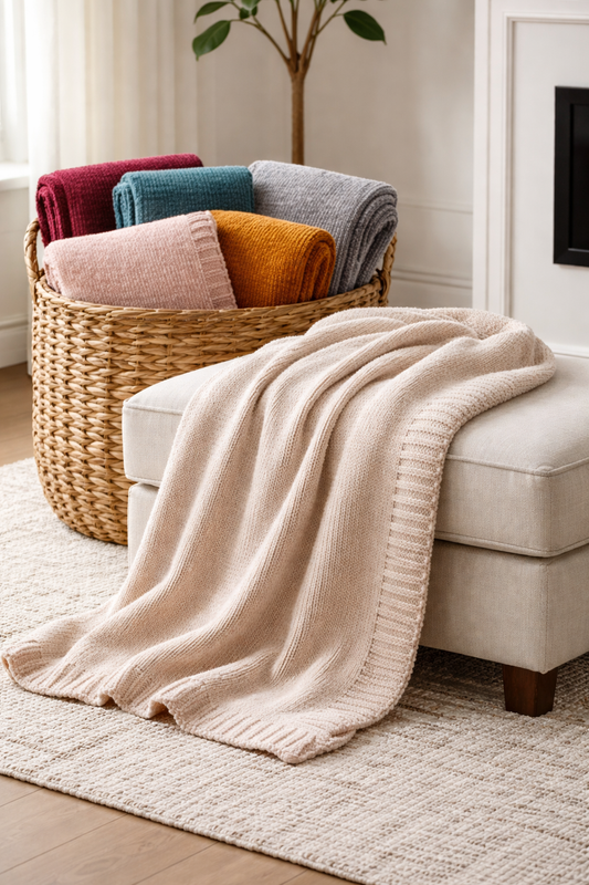 Burgundy Knitted Chenille Throw Blanket - 50"X60"