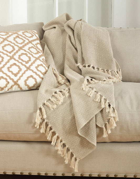 TH560 - Natural Chevron Soft Cotton 50x60 Inch Throw Blanket