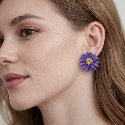 Purple Boho Daisy Stud Earrings