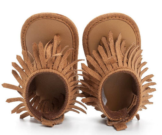 Brown Boho Fringe Soft Sole Sandal Baby Crib Shoes
