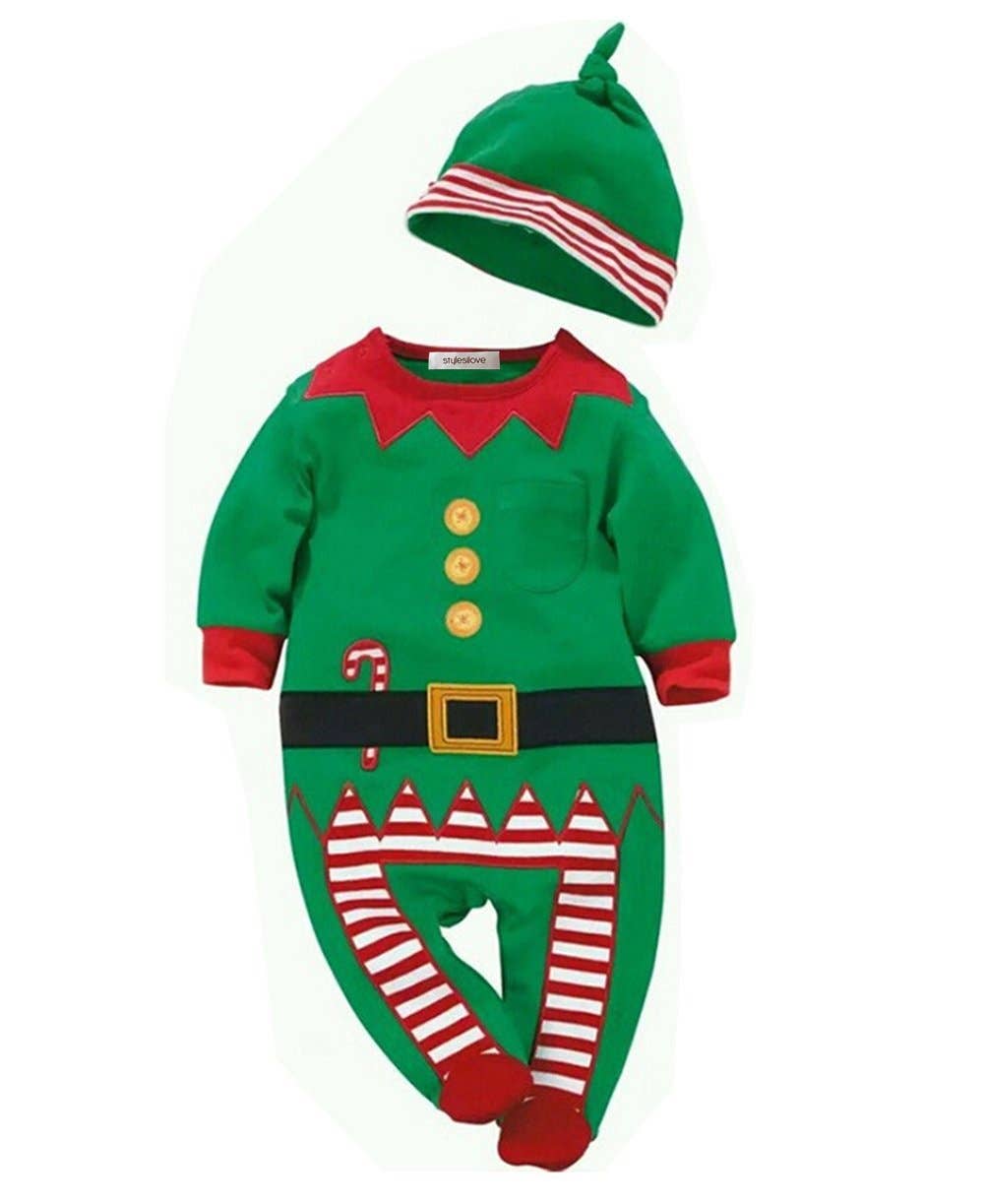 Green Elf Baby Romper & Hat Set