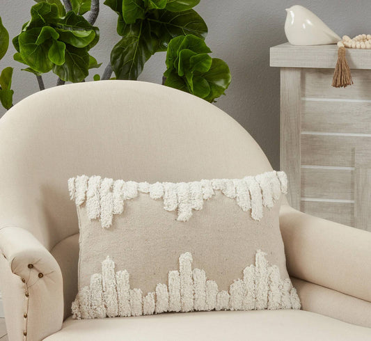 275 - Ivory Tufted Cotton 13x20 Modern Throw Pillow