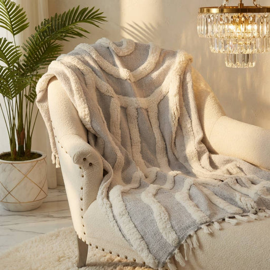 Grey-White Tufted Cotton 50x60 Inch Throw Blanket
