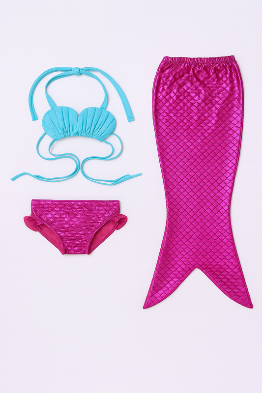 Blue-Pink 3pcs Girl Mermaid Outfit