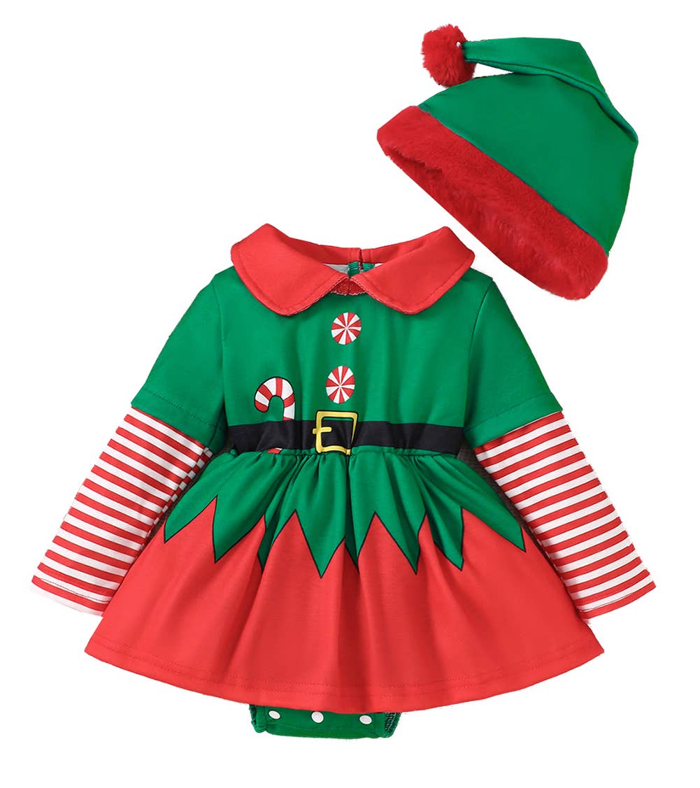 Elf Baby Romper Dress & Hat