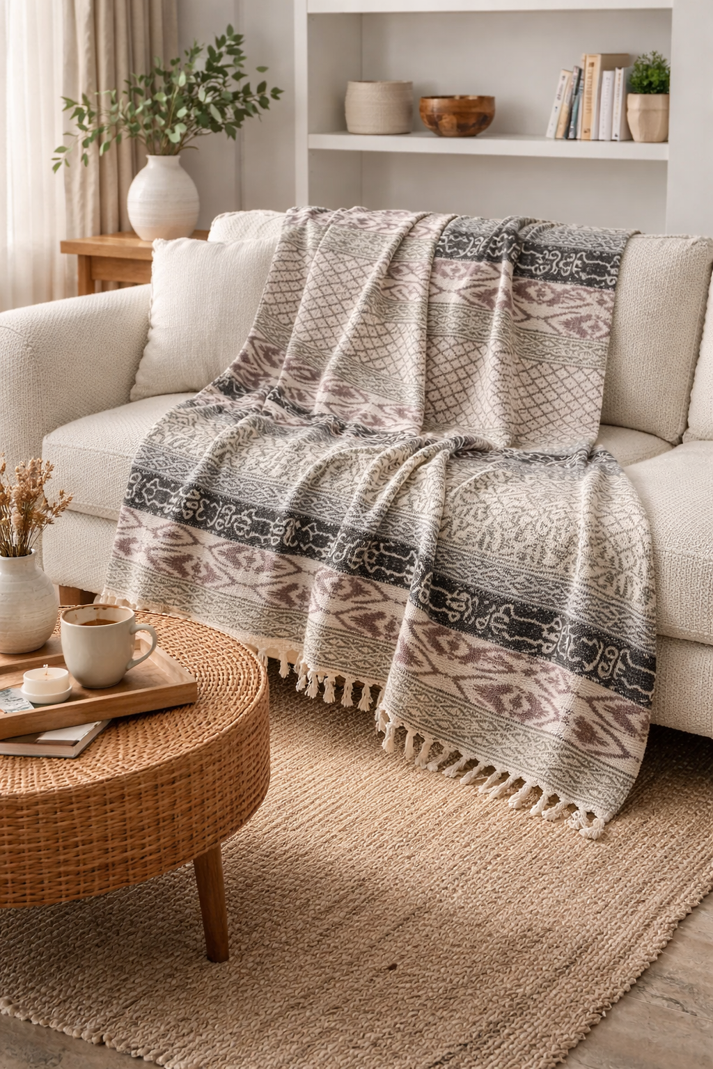 Multicolor Block Print Cotton 47"x70" Throw Blanket