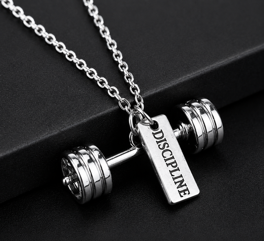 Silver Discipline Barbell Necklace