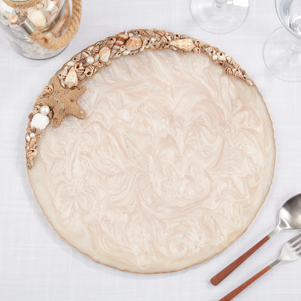 5107 - Ivory Seashell Beaded Resin 14" Round Placemat