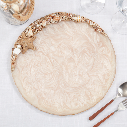 5107 - Ivory Seashell Beaded Resin 14" Round Placemat