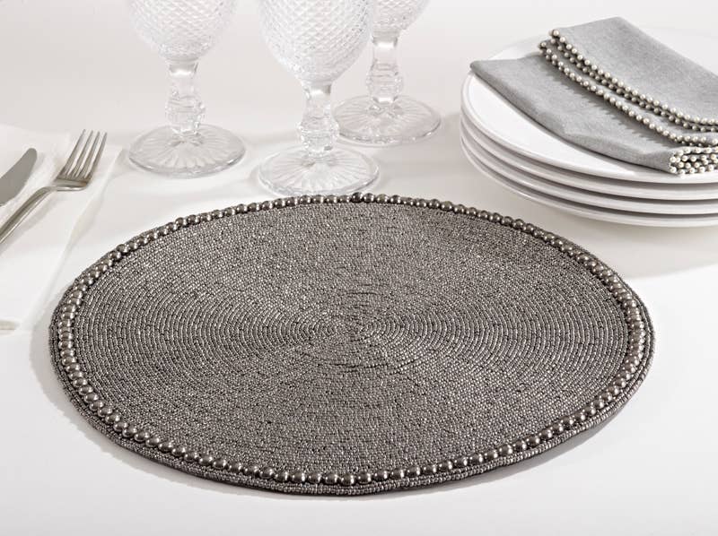 691 - Goa Glass Beaded Pewter 15" Round Placemat