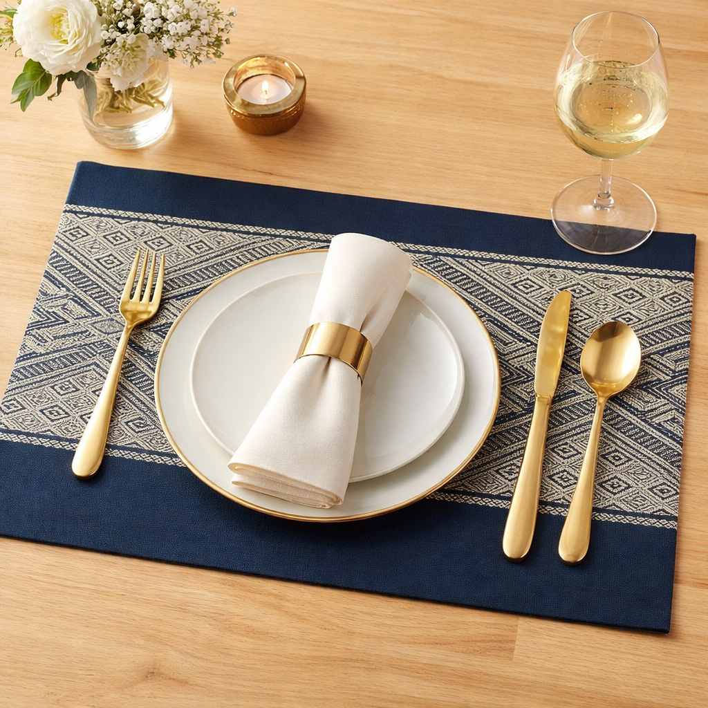 Navy Blue Diamond Pattern Cotton Blend 14"x20" Placemat