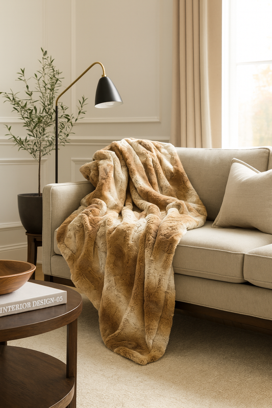 TH050 - Natural Faux Fur Animal Print 50"x60" Throw Blanket