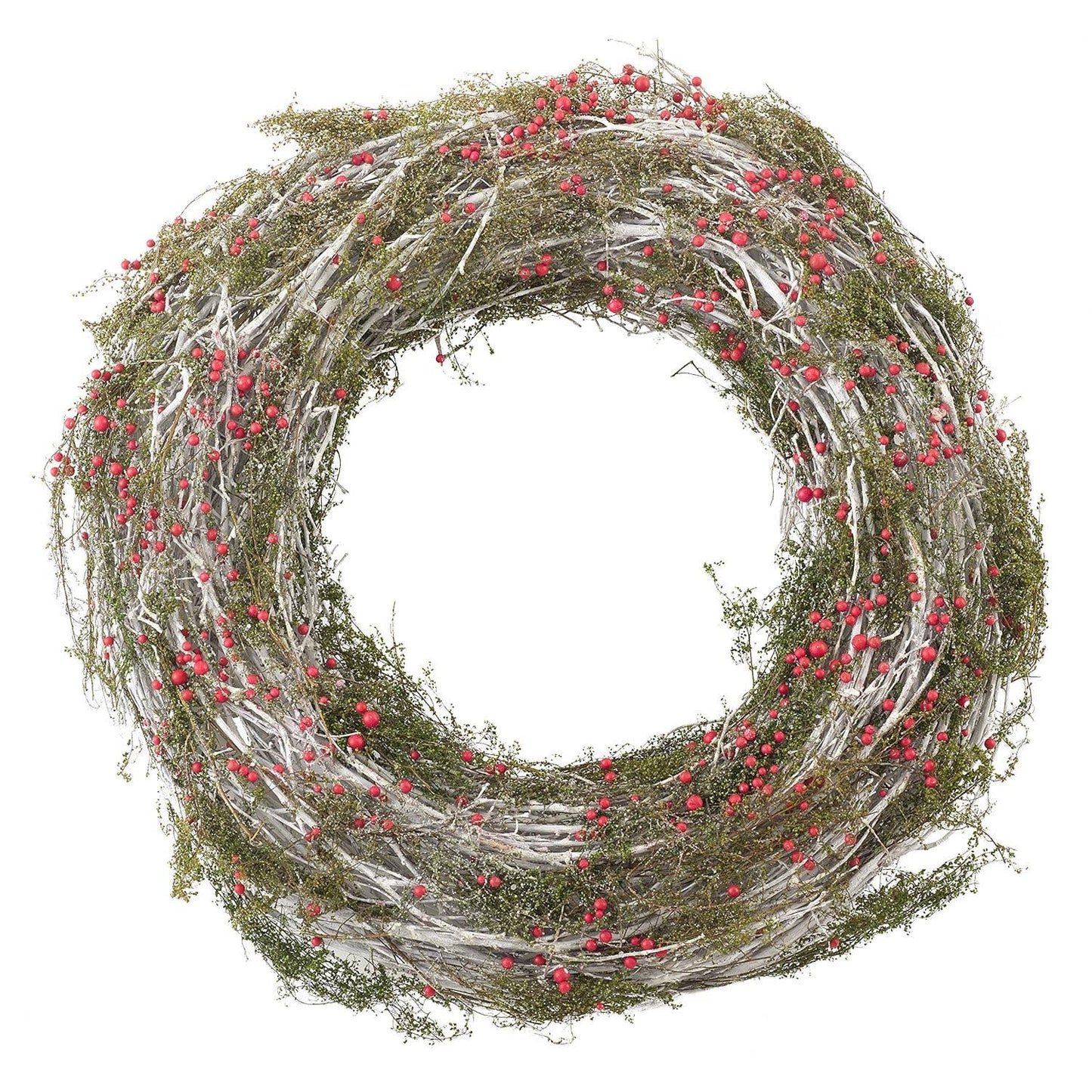 Red Berry Faux Twig Branch Holiday Wreath – 20" Round