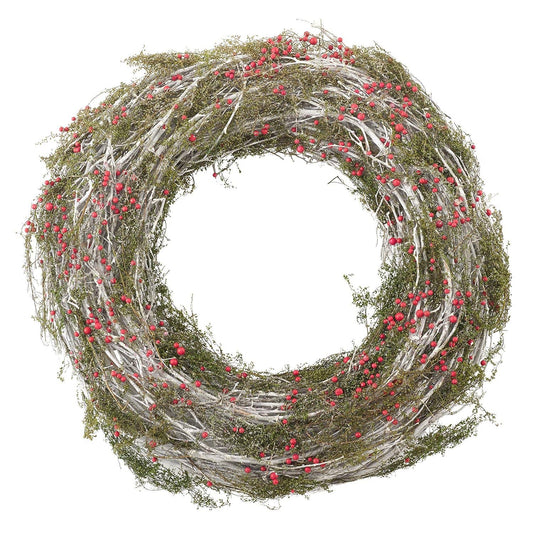 Red Berry Faux Twig Branch Holiday Wreath – 20" Round
