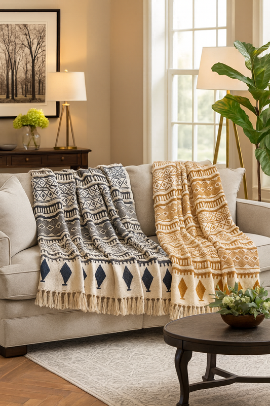 TH945 - Embellished & Printed Cotton Throw Blanket - 50"W x 60"L