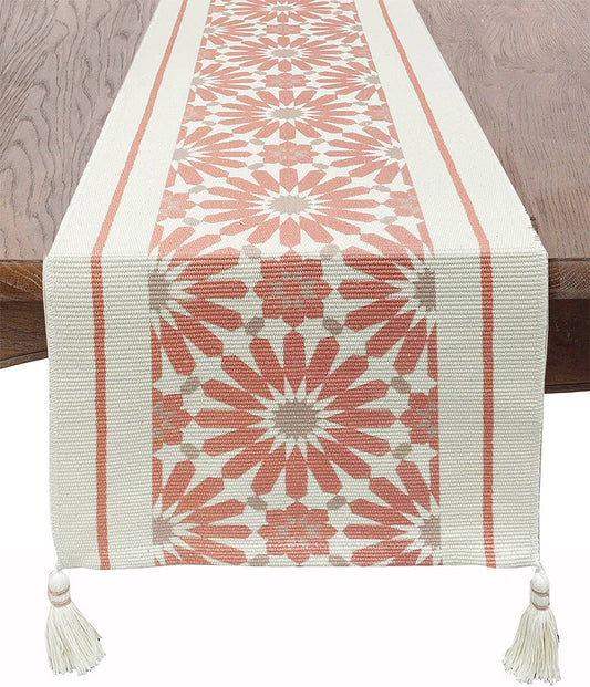 TBL0046 - Pink Geometric Floral Cotton Table Runner