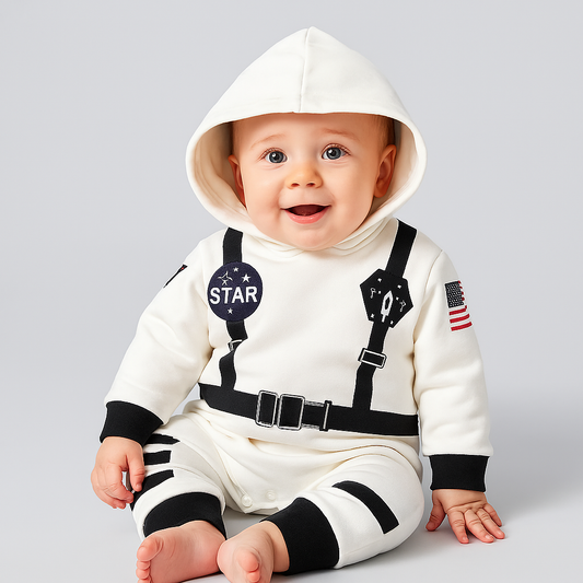 White Astronaut Long Sleeve Hooded Costume Baby Romper
