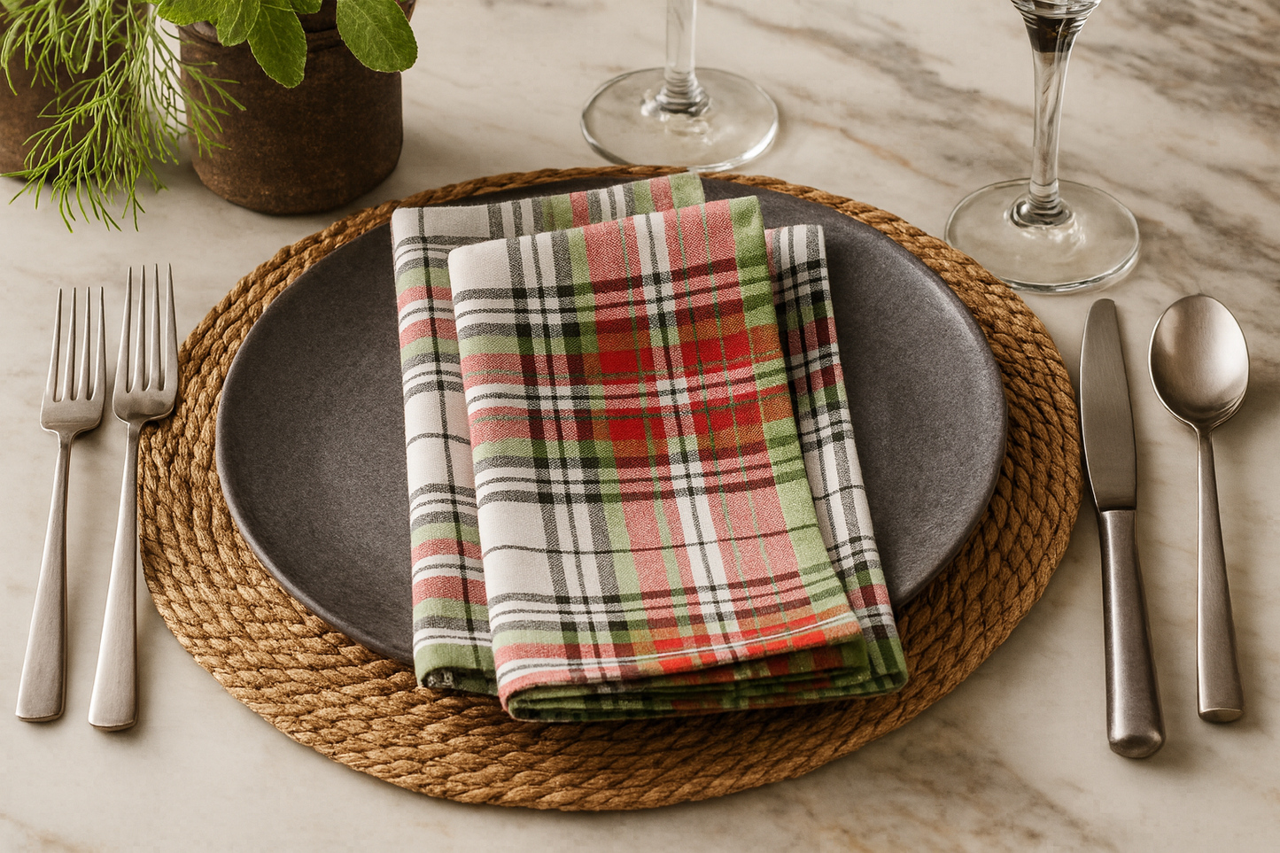 8051 - Classic Plaid Design Cotton 20" Dinner Napkin