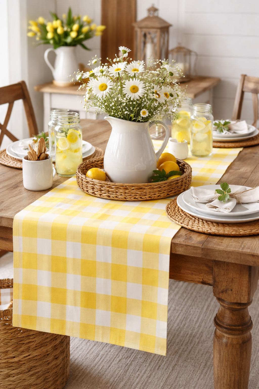 Yellow-White Classic Buffalo Plaid Table Runner