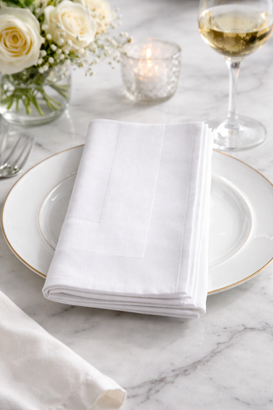 White Satin Banded Damask 20" Cotton Napkin