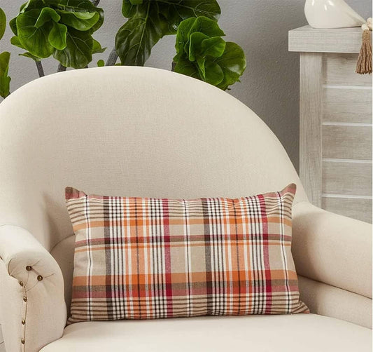 572P - Harvest Plaid Cotton Filled 12"x 20" Throw Pillow
