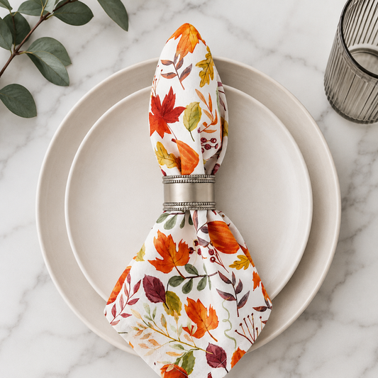 Harvest Pumpkin & Autumn Leaves 20" Cotton Napkin